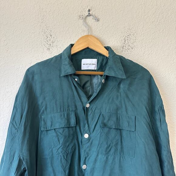 MKI MIYUKI ZOKU Overshirt Jacket Men L Teal Lined Snap Button Shacket Minimalist - Picture 3 of 10